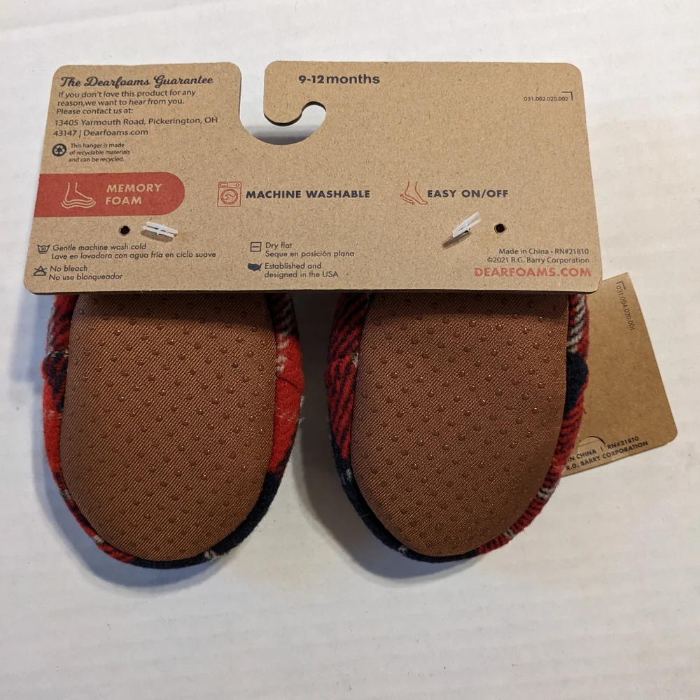Brand New Dearfoams BABY BEAR Memory Foam Plaid Slippers Size 9-12 Months